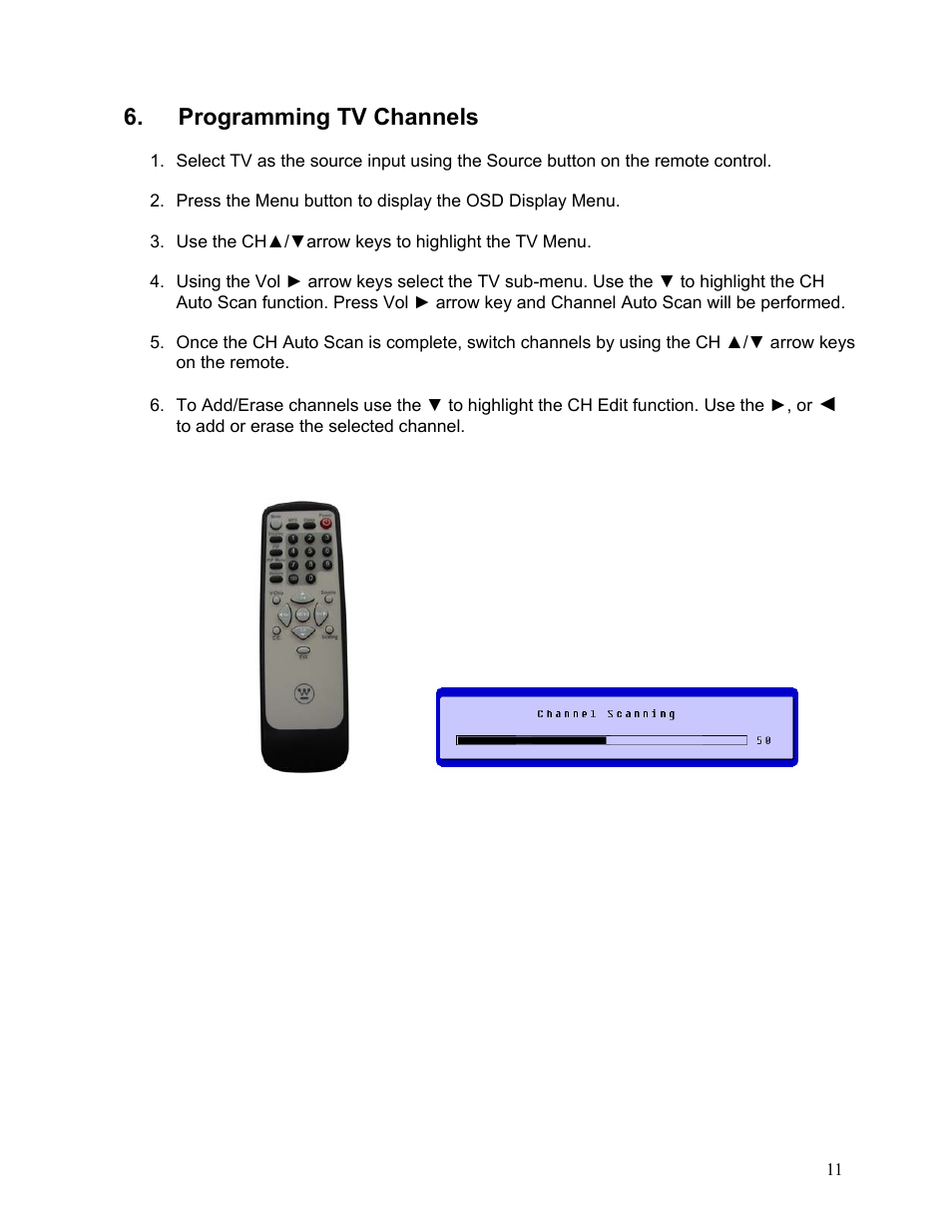 Programming tv channels | Westinghouse LTV-19w6 User Manual | Page 12 / 28