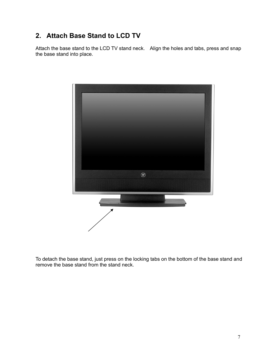 Attach base stand to lcd tv | Westinghouse LTV-19w6 User Manual | Page 8 / 28