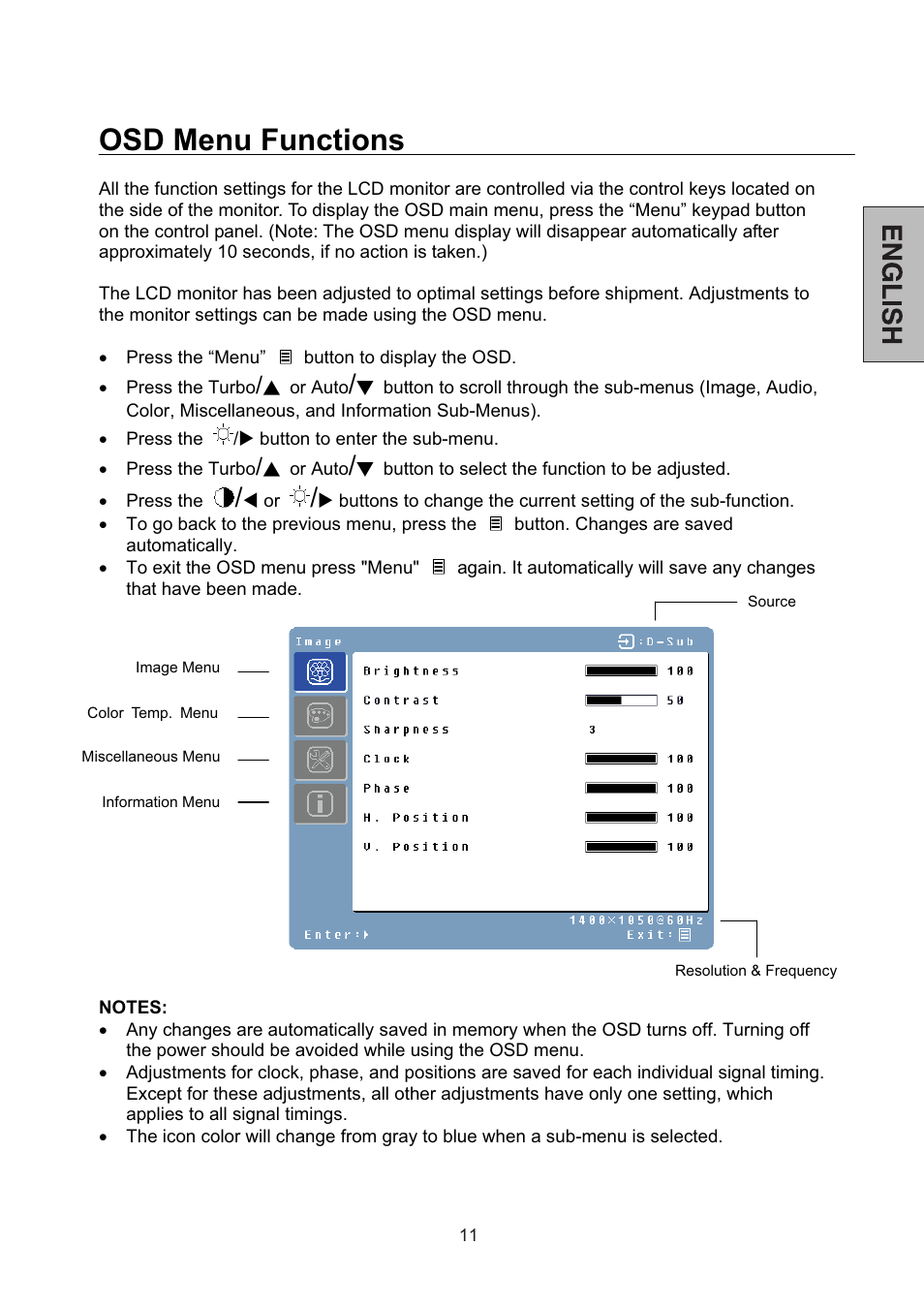 Osd menu functions | Westinghouse L2046NV User Manual | Page 12 / 66