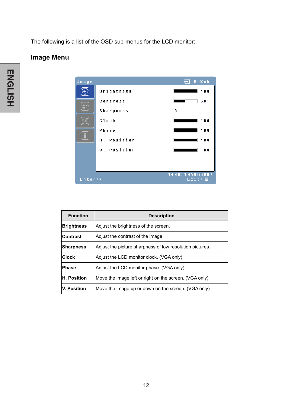Image menu | Westinghouse L2046NV User Manual | Page 13 / 66