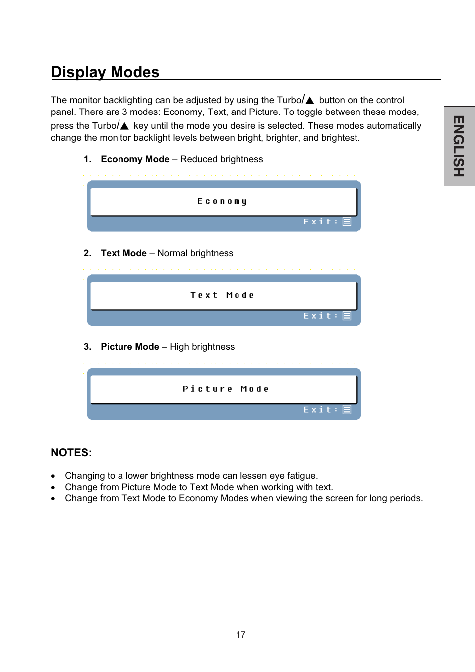 Display modes | Westinghouse L2046NV User Manual | Page 18 / 66