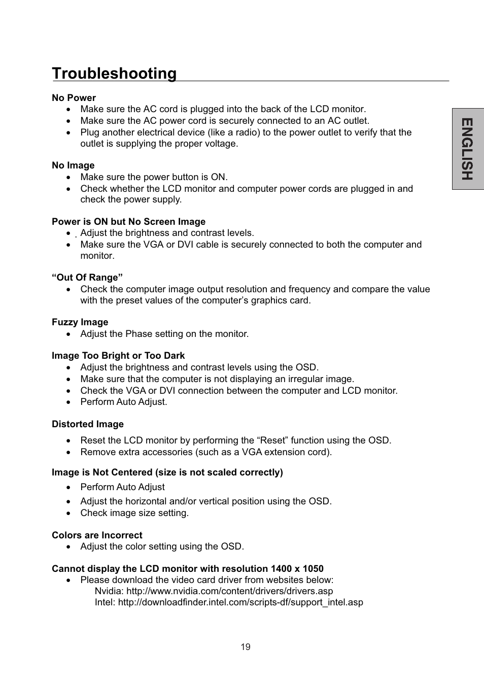 Troubleshooting | Westinghouse L2046NV User Manual | Page 20 / 66