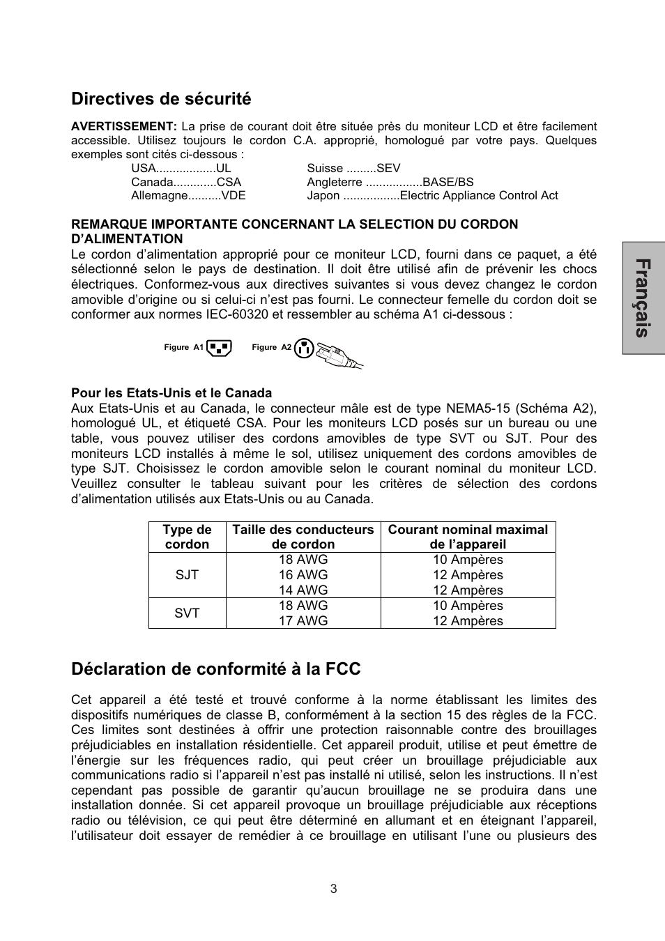 Directives de sécurité, Déclaration de conformité à la fcc | Westinghouse L2046NV User Manual | Page 24 / 66