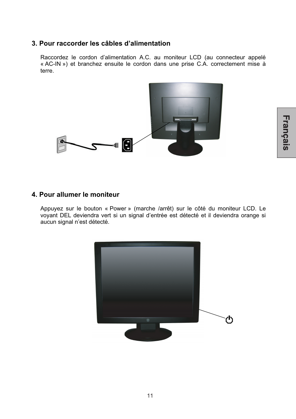 Pour raccorder les câbles d’alimentation, Pour allumer le moniteur | Westinghouse L2046NV User Manual | Page 32 / 66