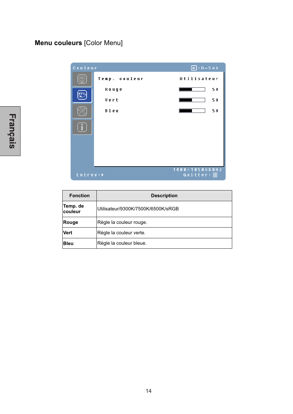 Menu couleurs [color menu | Westinghouse L2046NV User Manual | Page 35 / 66