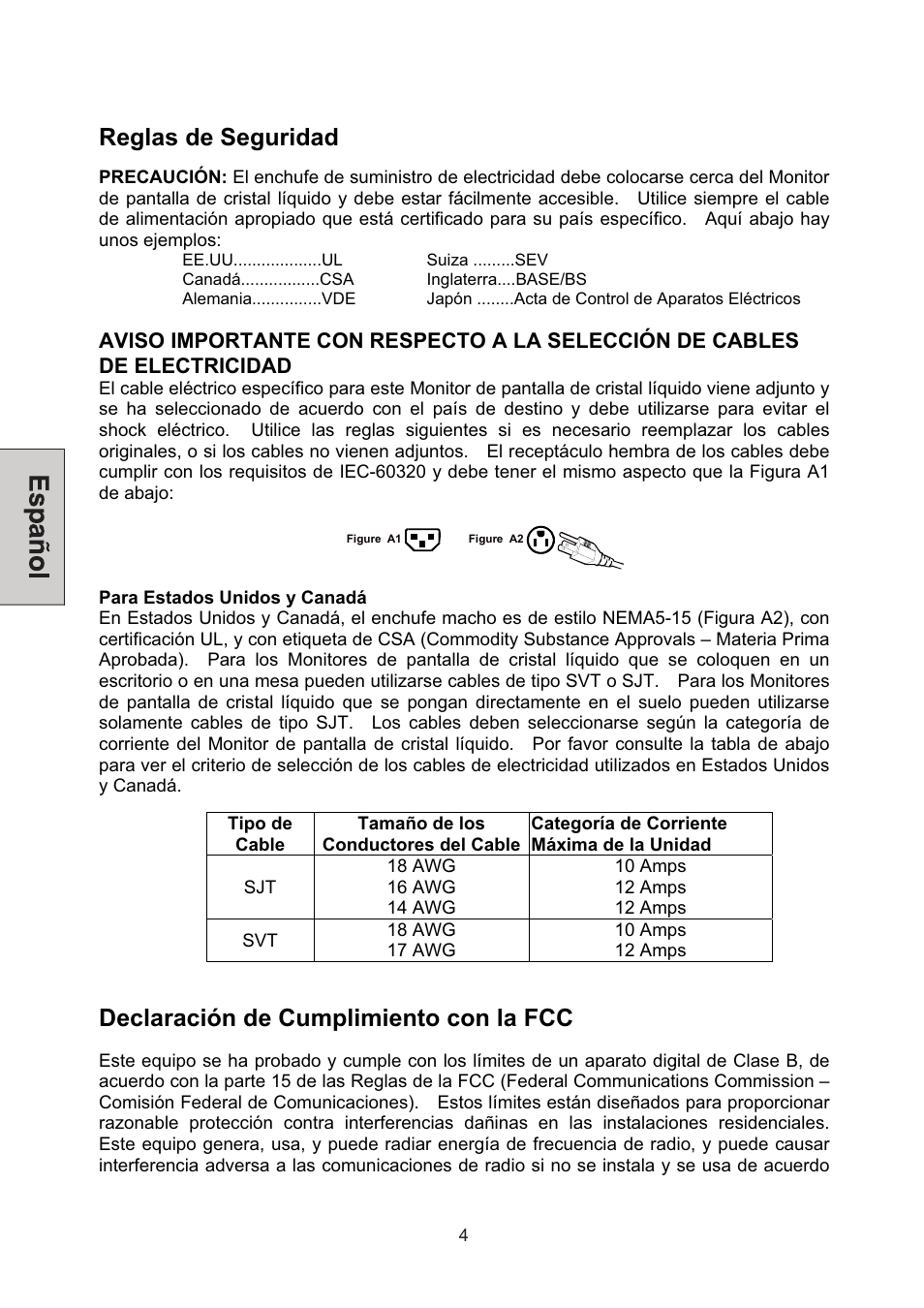 Reglas de seguridad, Declaración de cumplimiento con la fcc | Westinghouse L2046NV User Manual | Page 47 / 66