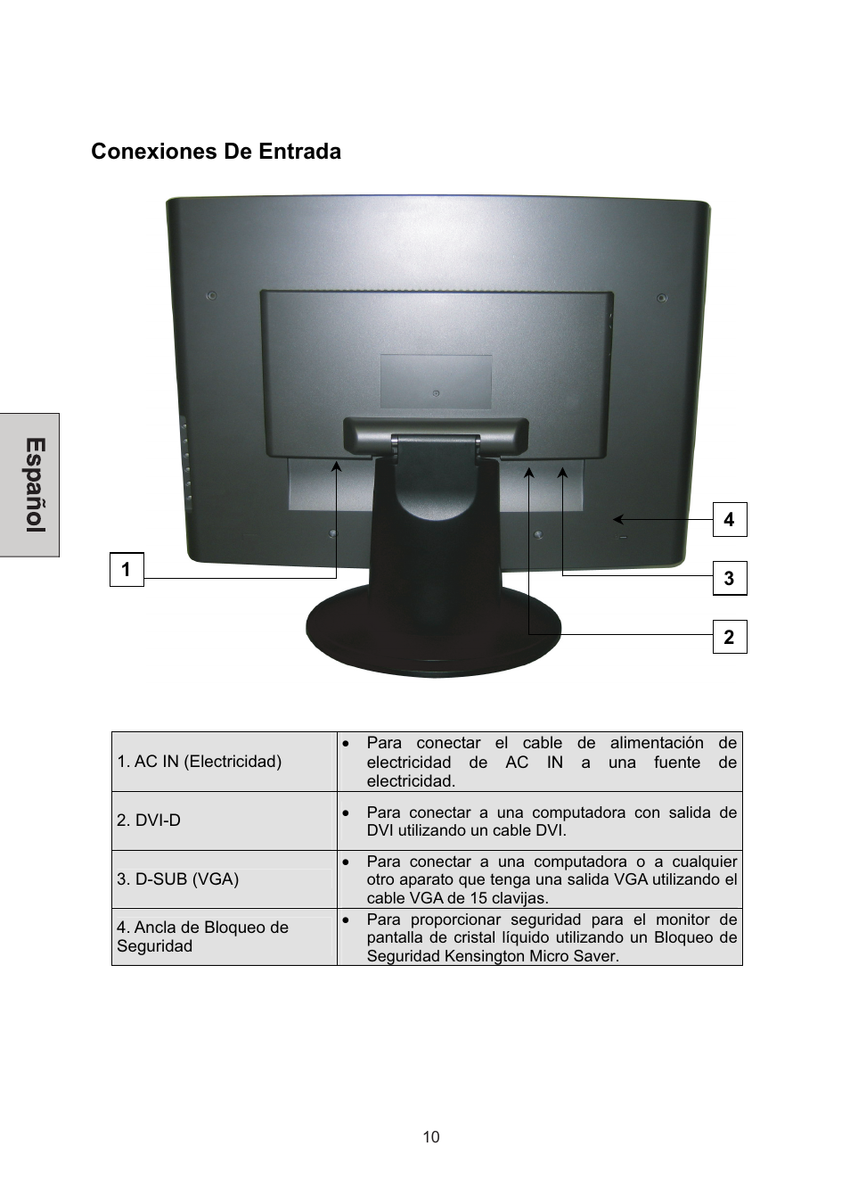 Conexiones de entrada | Westinghouse L2046NV User Manual | Page 53 / 66