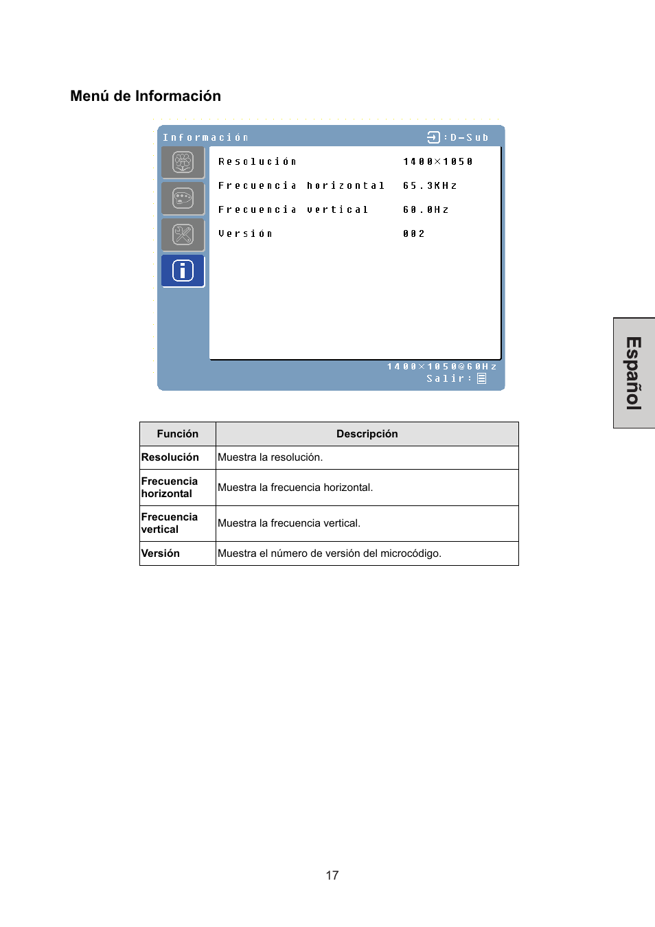 Menú de información | Westinghouse L2046NV User Manual | Page 60 / 66