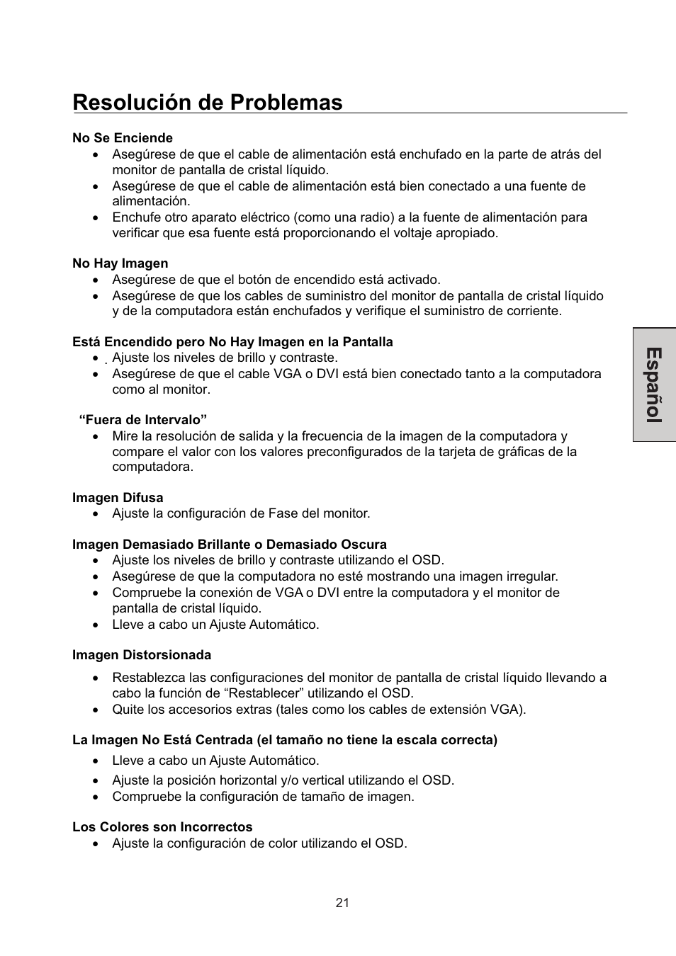 Resolución de problemas | Westinghouse L2046NV User Manual | Page 64 / 66