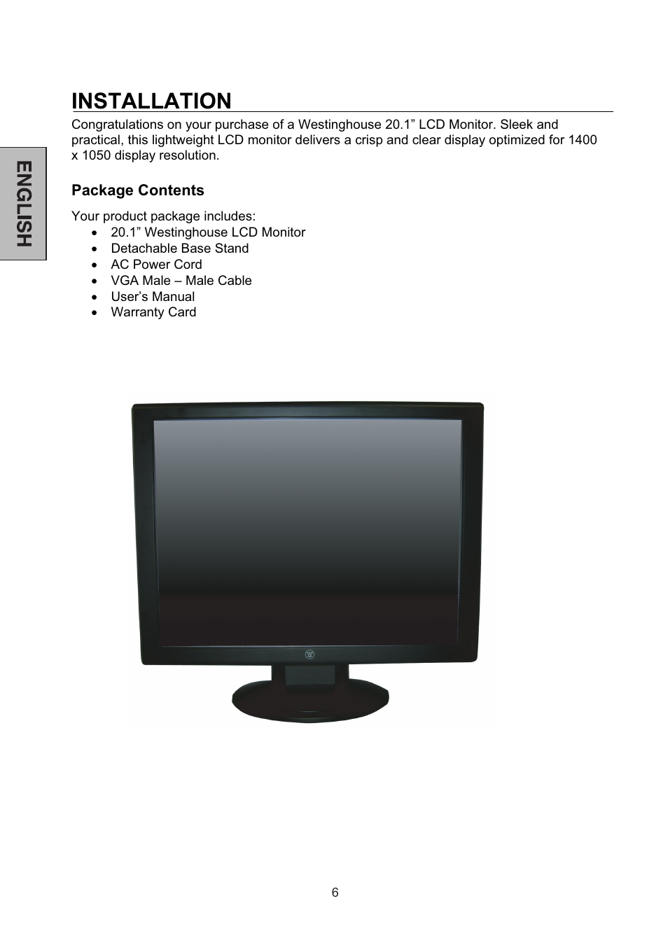 Installation | Westinghouse L2046NV User Manual | Page 7 / 66