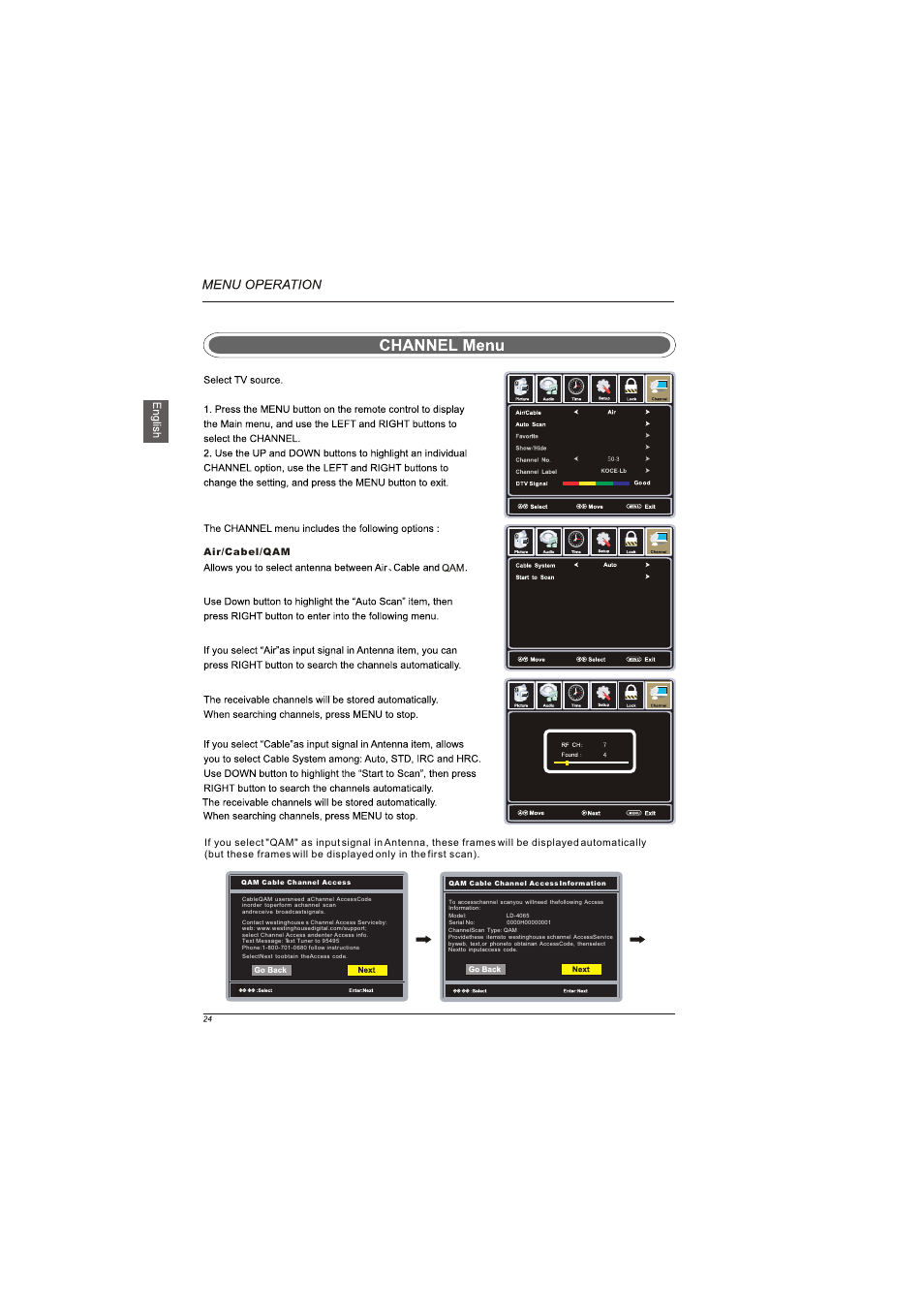 Air/cabel/qam | Westinghouse LD-4065 User Manual | Page 26 / 31