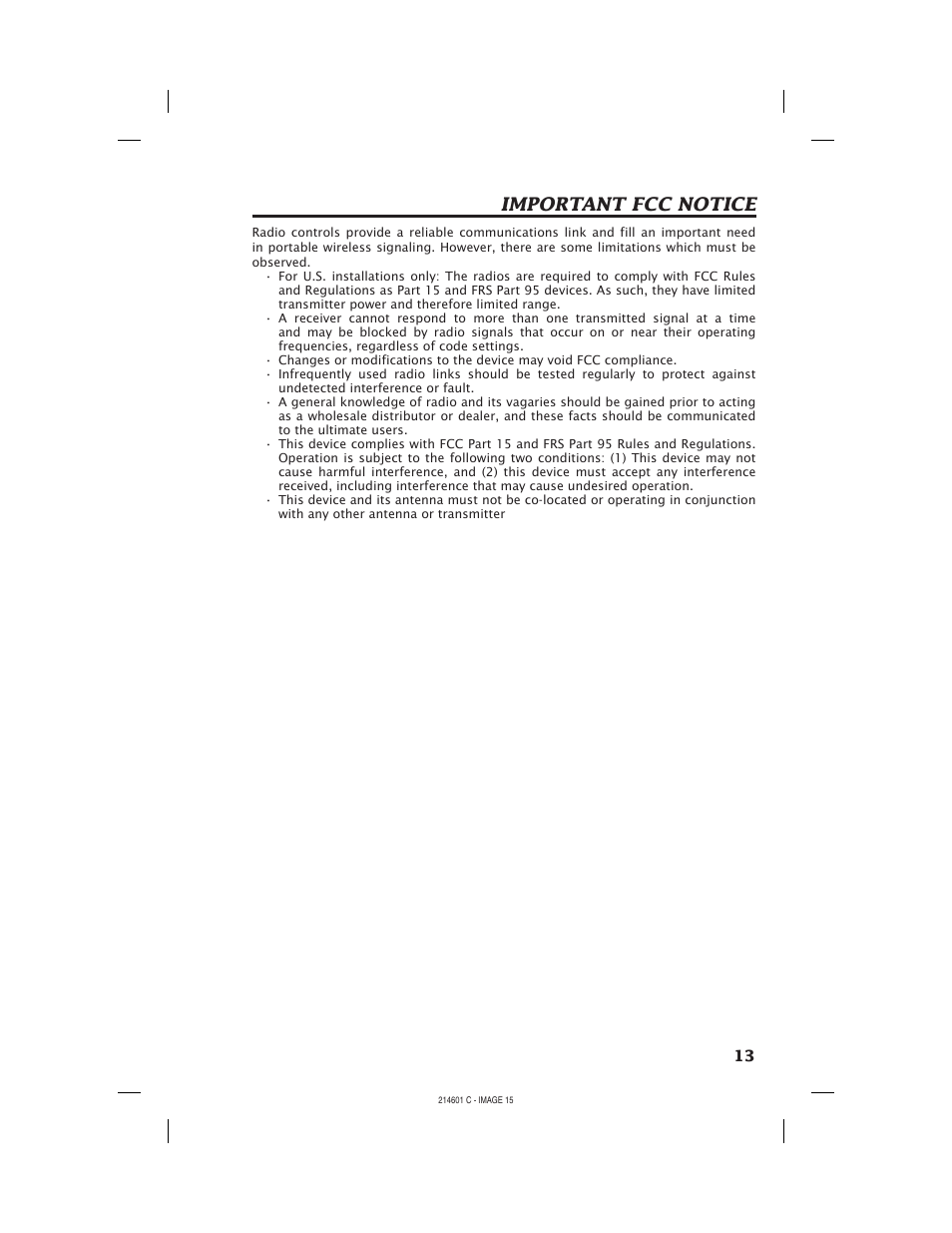 Important fcc notice | Westinghouse WHDBI-5C User Manual | Page 15 / 16