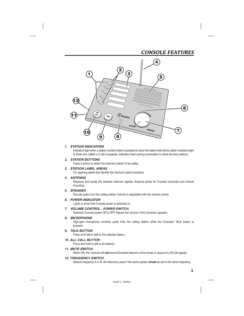 Console features | Westinghouse WHDBI-5C User Manual | Page 3 / 16