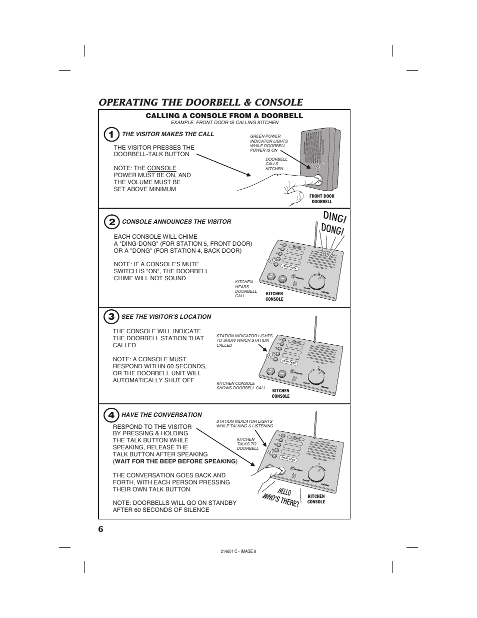 Operating the doorbell & console | Westinghouse WHDBI-5C User Manual | Page 8 / 16