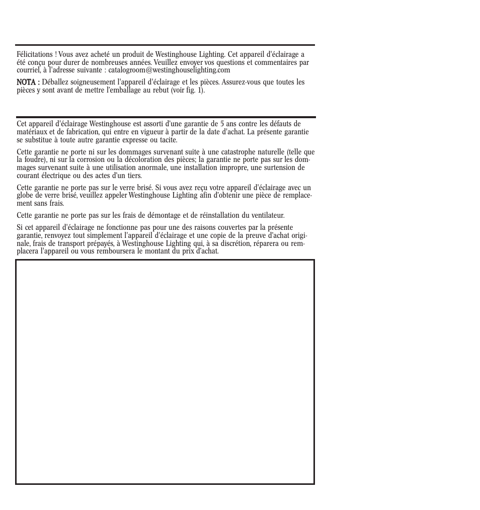 Garantie limitée de cinq ans | Westinghouse 082504 User Manual | Page 5 / 12