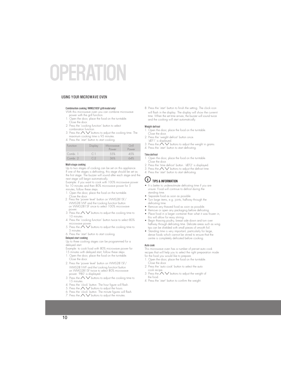 Operation | Westinghouse WMG281SF User Manual | Page 10 / 16