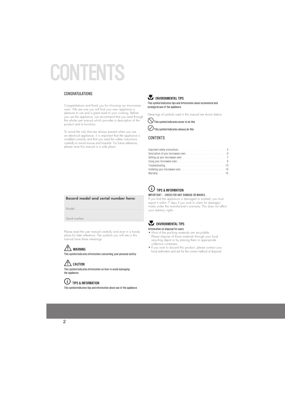 Westinghouse WMG281SF User Manual | Page 2 / 16