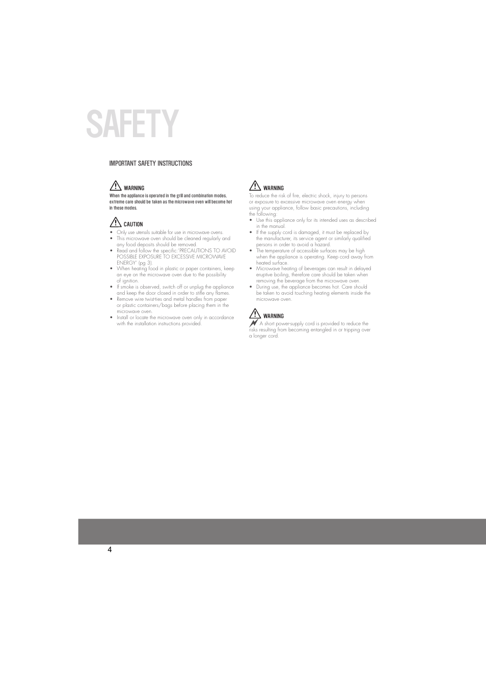 Safety | Westinghouse WMG281SF User Manual | Page 4 / 16