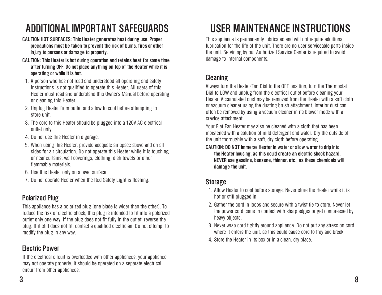 User maintenance instructions, Additional important safeguards | Westinghouse WST6003 User Manual | Page 9 / 10