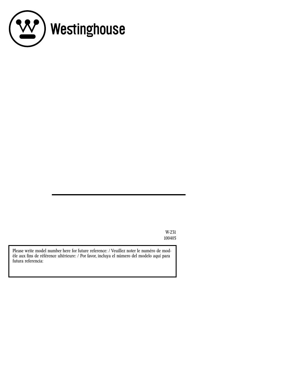 Westinghouse W-231 User Manual | 12 pages