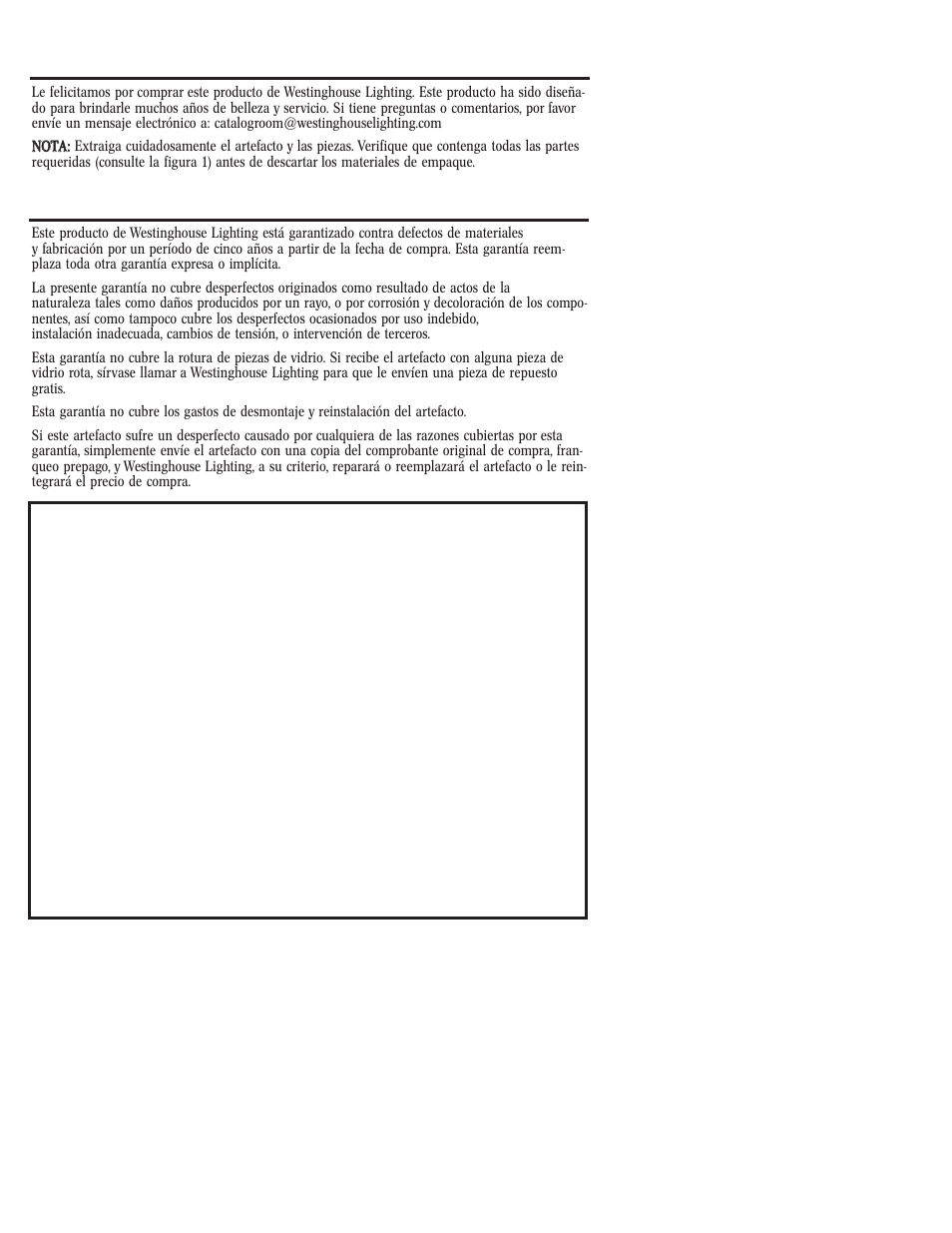 Garantía limitada de cinco años | Westinghouse W-231 User Manual | Page 8 / 12