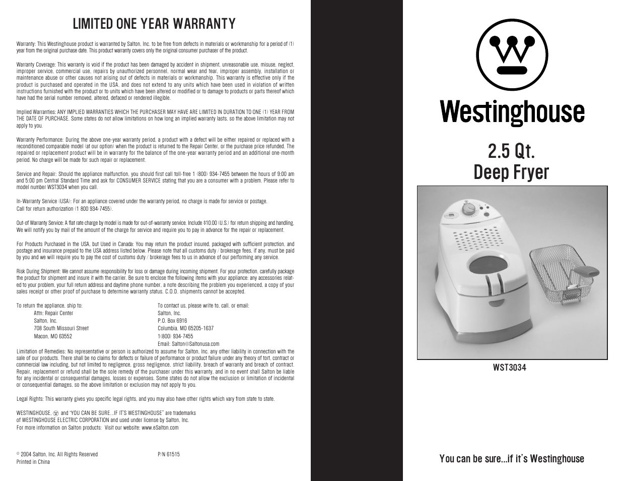 Westinghouse WST3034 User Manual | 24 pages