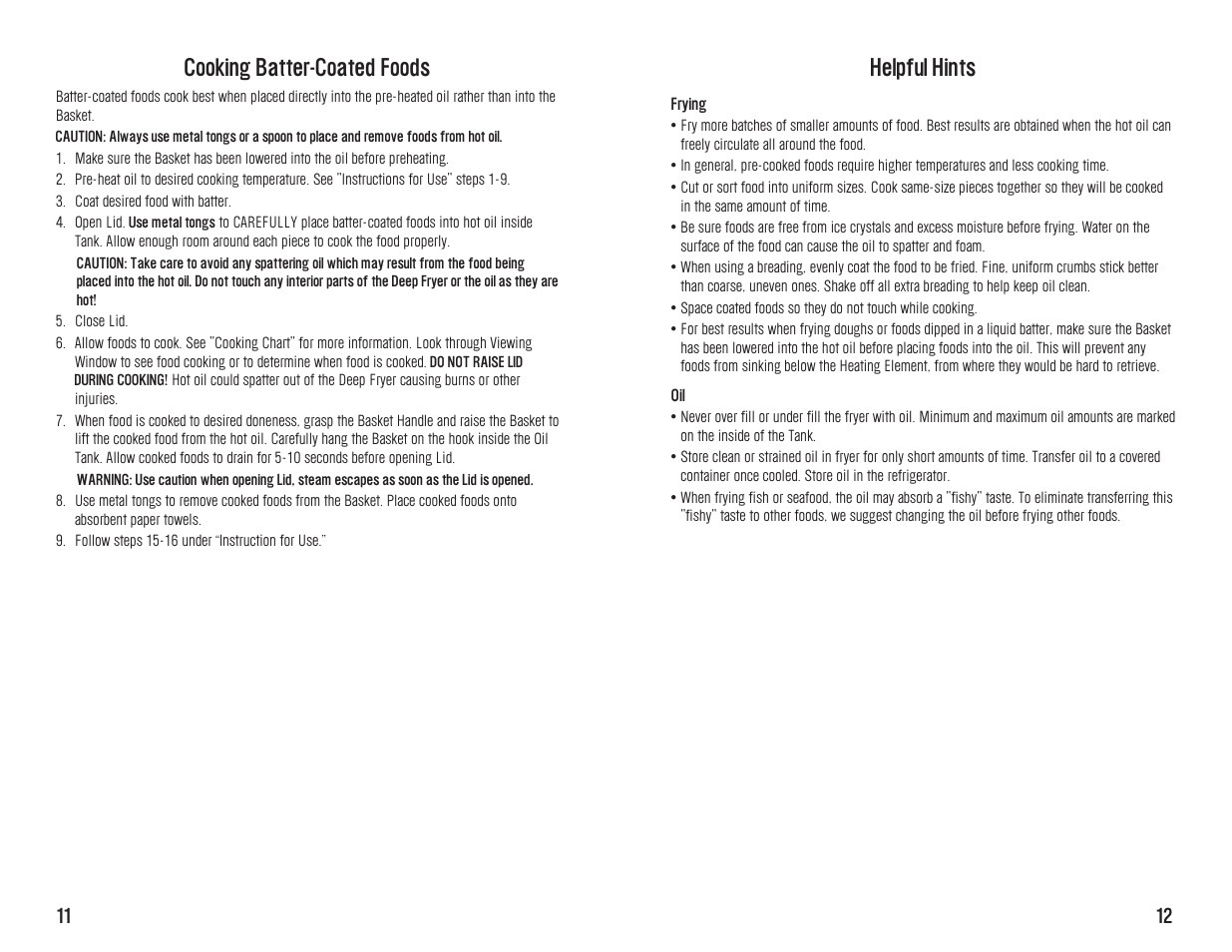 Helpful hints, Cooking batter-coated foods | Westinghouse WST3034 User Manual | Page 12 / 24