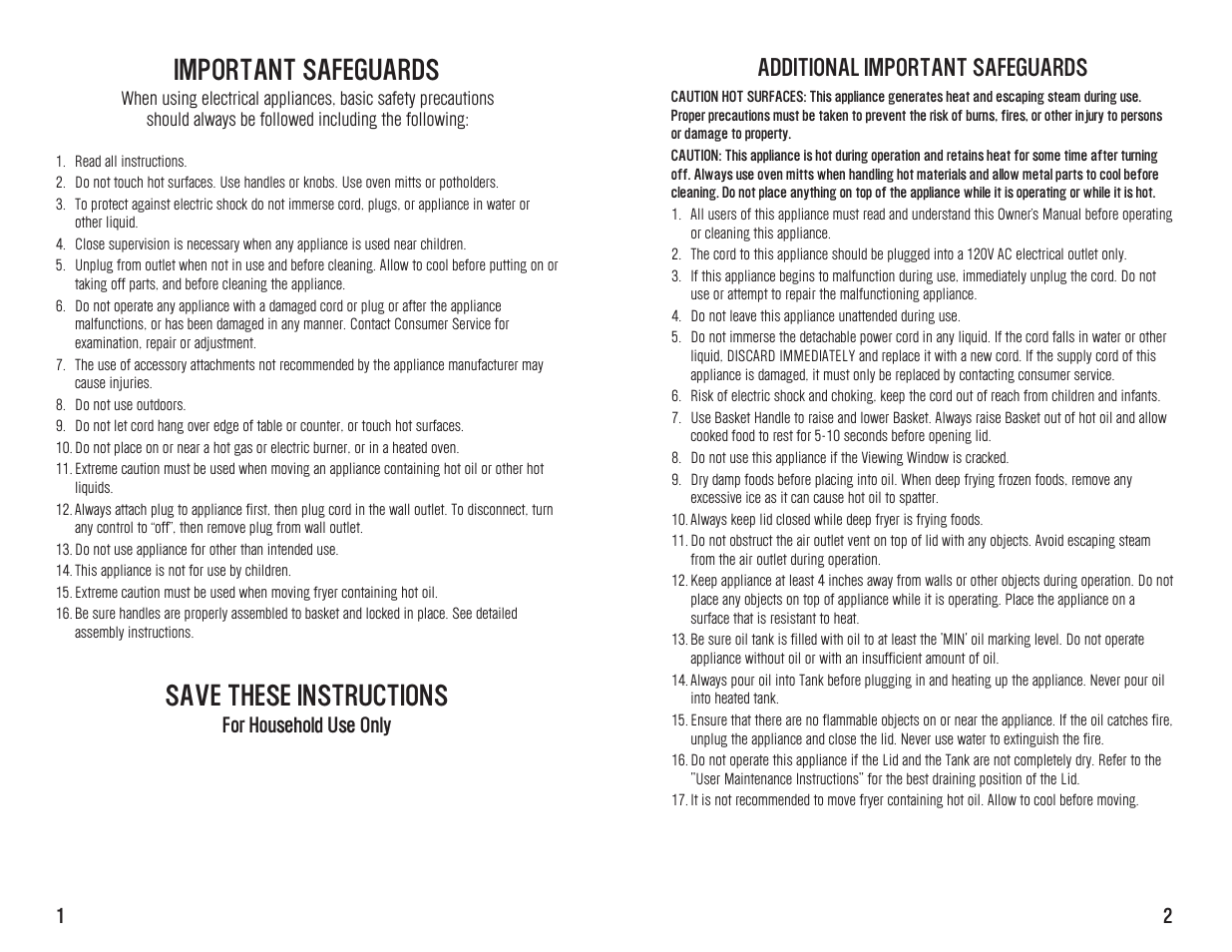 Important safeguards, Save these instructions, Additional important safeguards | Westinghouse WST3034 User Manual | Page 2 / 24