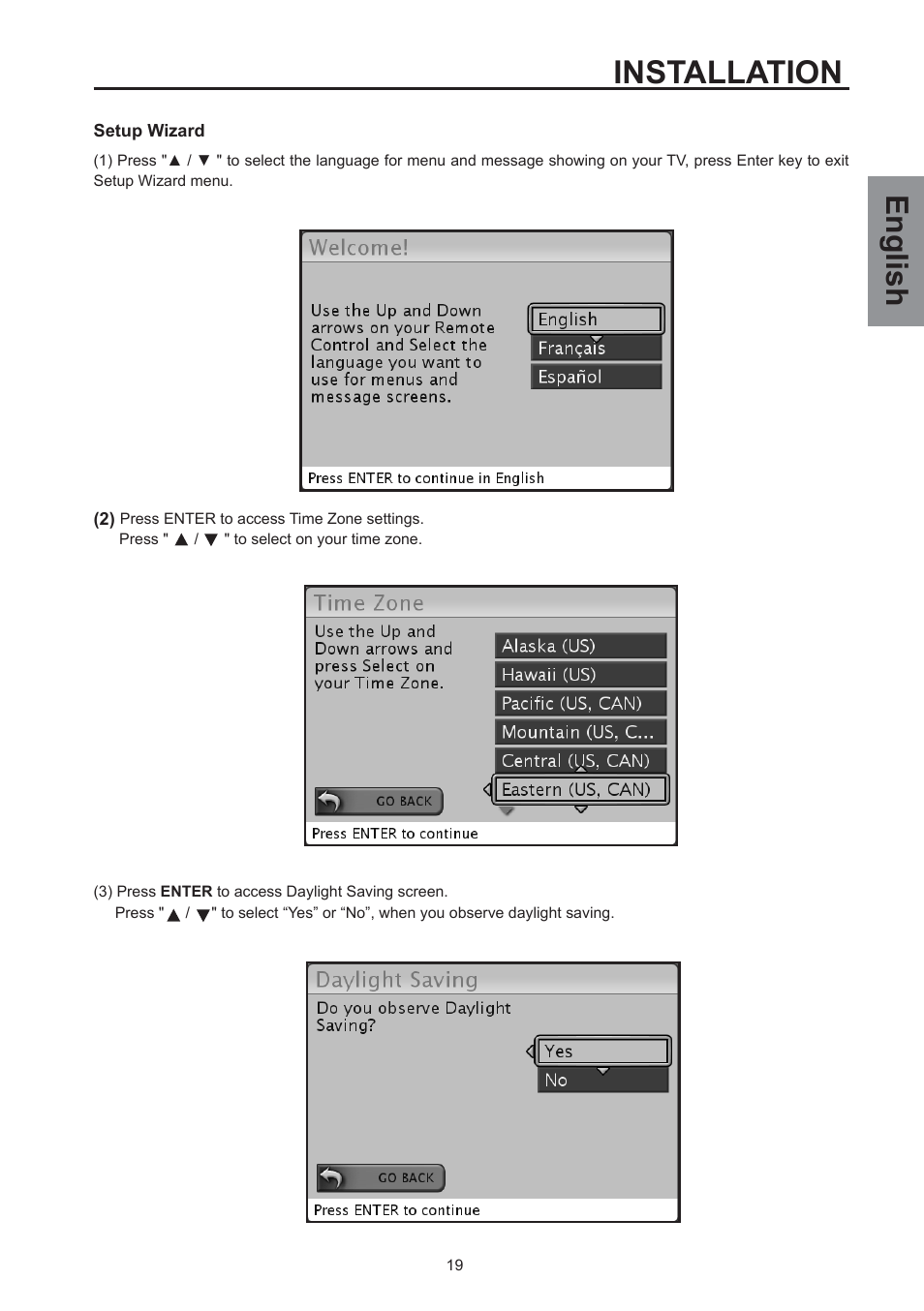 Installation, English | Westinghouse SK-32H590D User Manual | Page 20 / 66