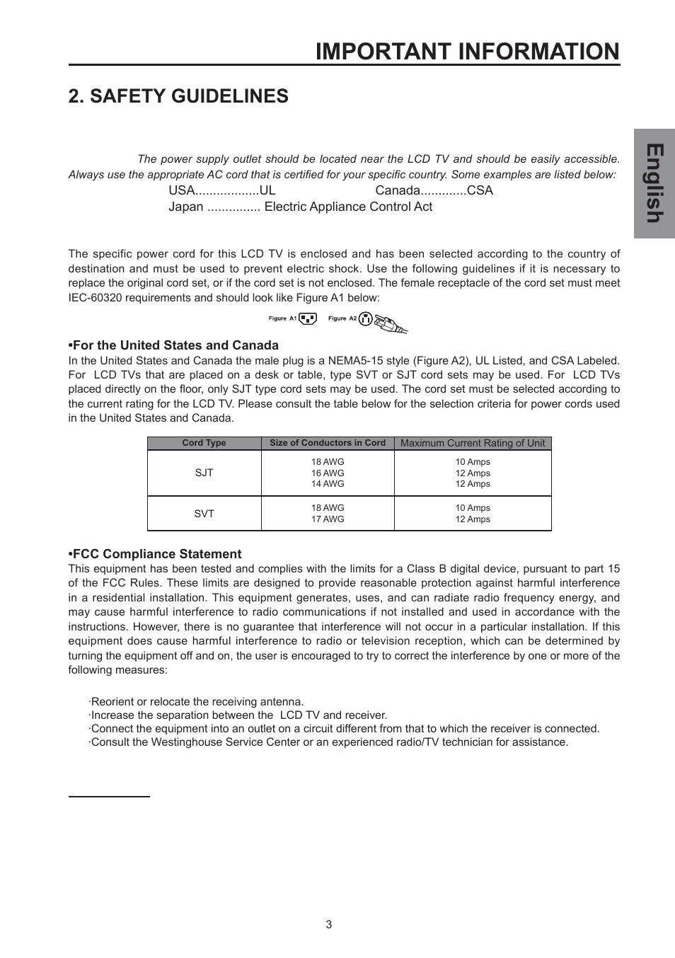 Important information, English, Safety guidelines | Westinghouse SK-32H590D User Manual | Page 4 / 66