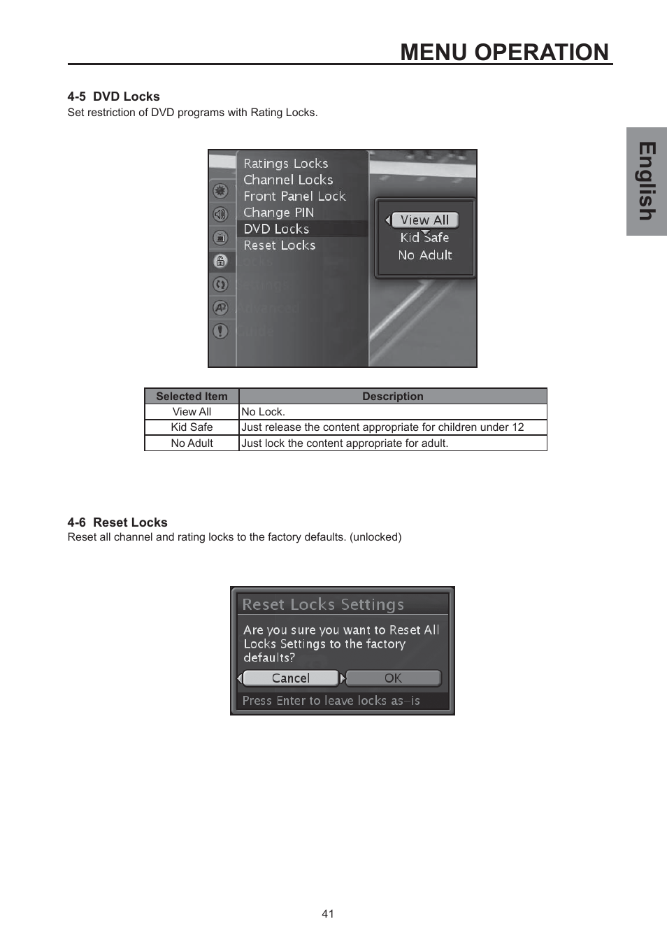 Menu operation, English | Westinghouse SK-32H590D User Manual | Page 42 / 66