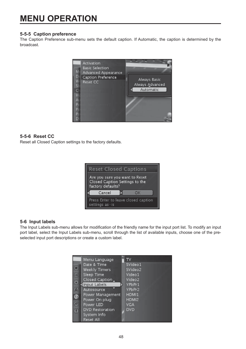 Menu operation | Westinghouse SK-32H590D User Manual | Page 49 / 66