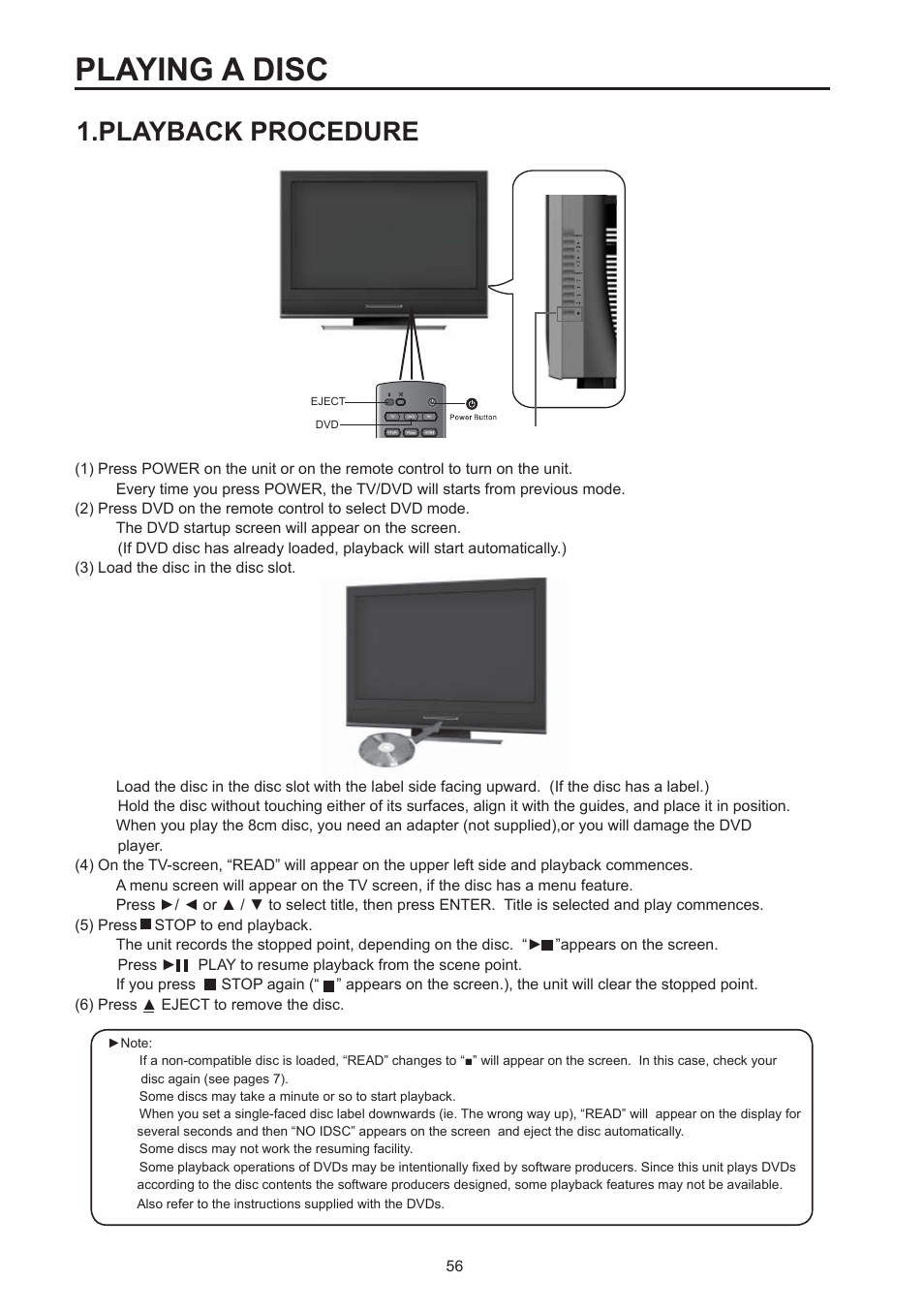 Playing a disc, Playback procedure | Westinghouse SK-32H590D User Manual | Page 57 / 66