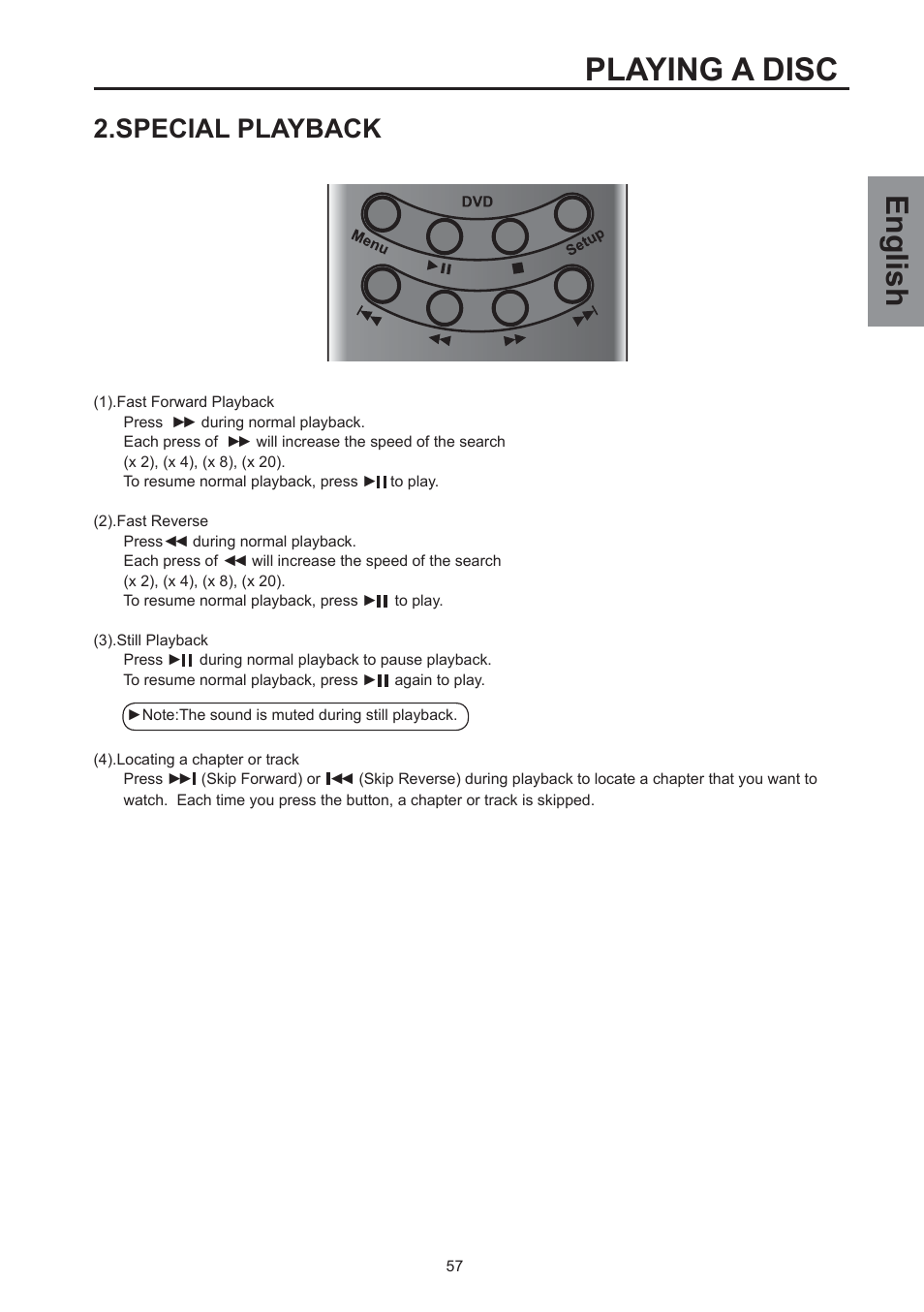 Playing a disc, English, Special playback | Westinghouse SK-32H590D User Manual | Page 58 / 66