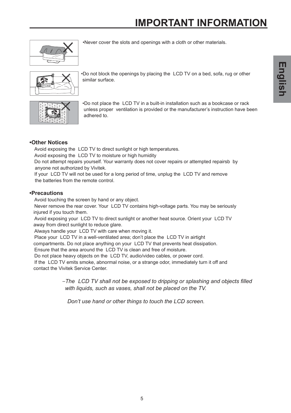 Important information, English | Westinghouse SK-32H590D User Manual | Page 6 / 66