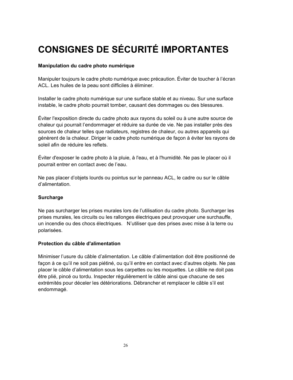 Consignes de sécurité importantes | Westinghouse DPF-0802 User Manual | Page 27 / 45