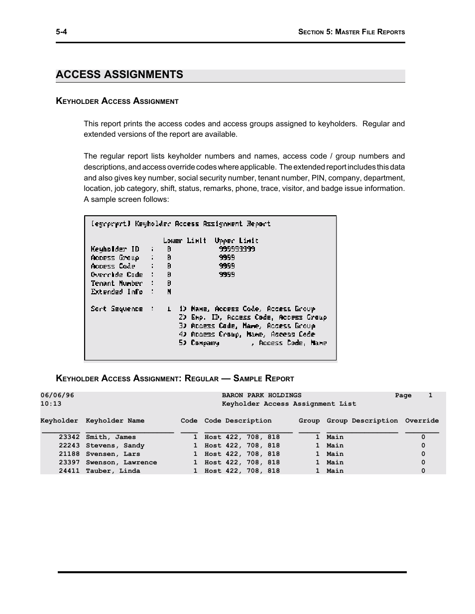 Access assignments | Westinghouse SE 6000 User Manual | Page 107 / 180