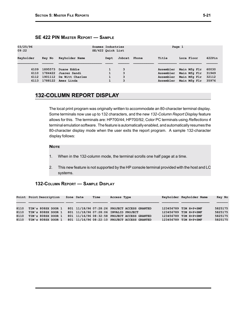 Column report display, Se 422 pin m | Westinghouse SE 6000 User Manual | Page 124 / 180