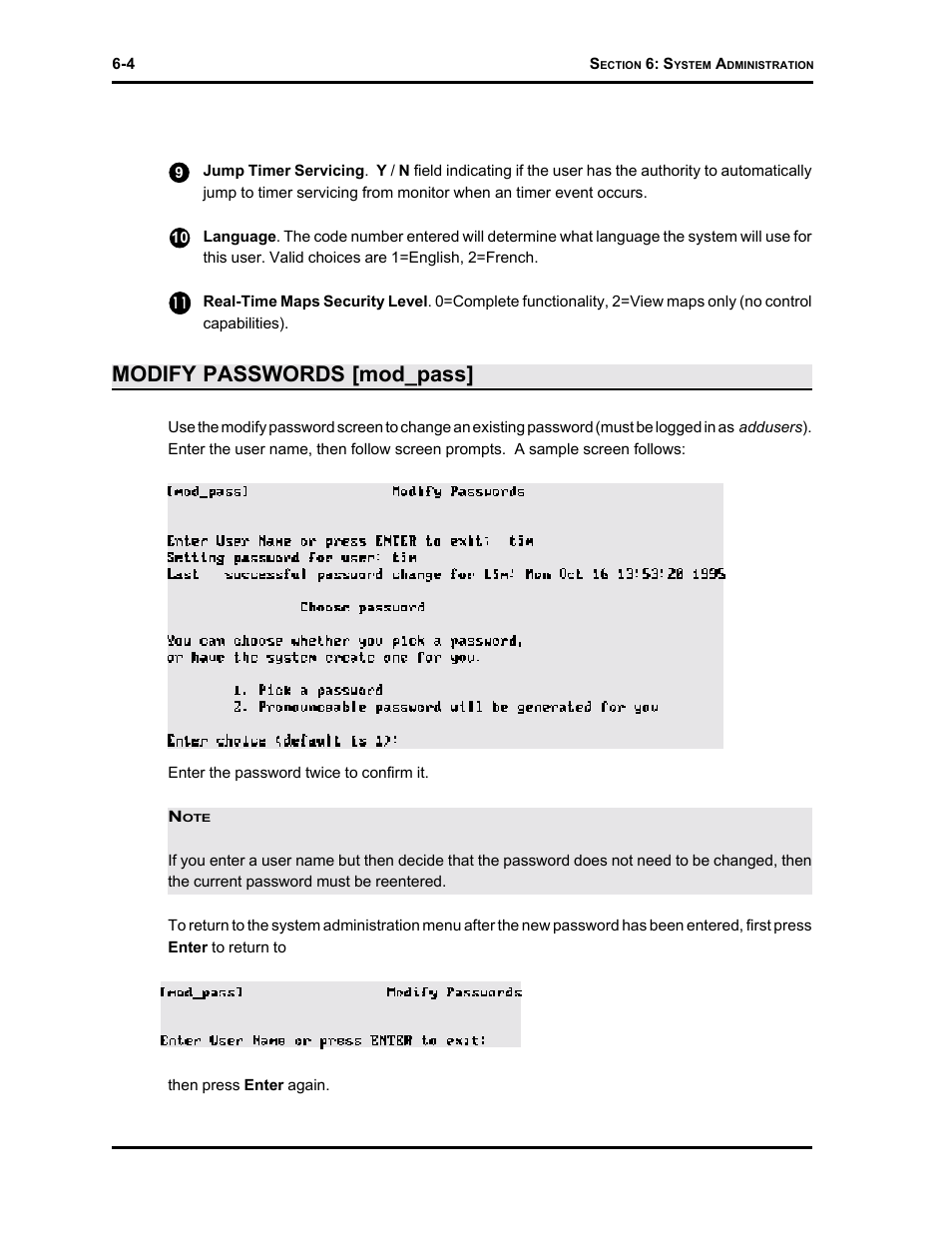 Modify passwords [mod_pass | Westinghouse SE 6000 User Manual | Page 128 / 180