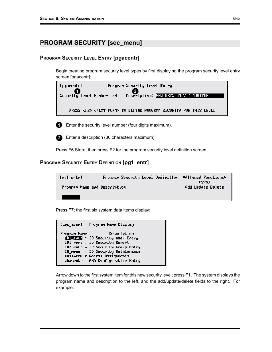 Program security [sec_menu | Westinghouse SE 6000 User Manual | Page 129 / 180