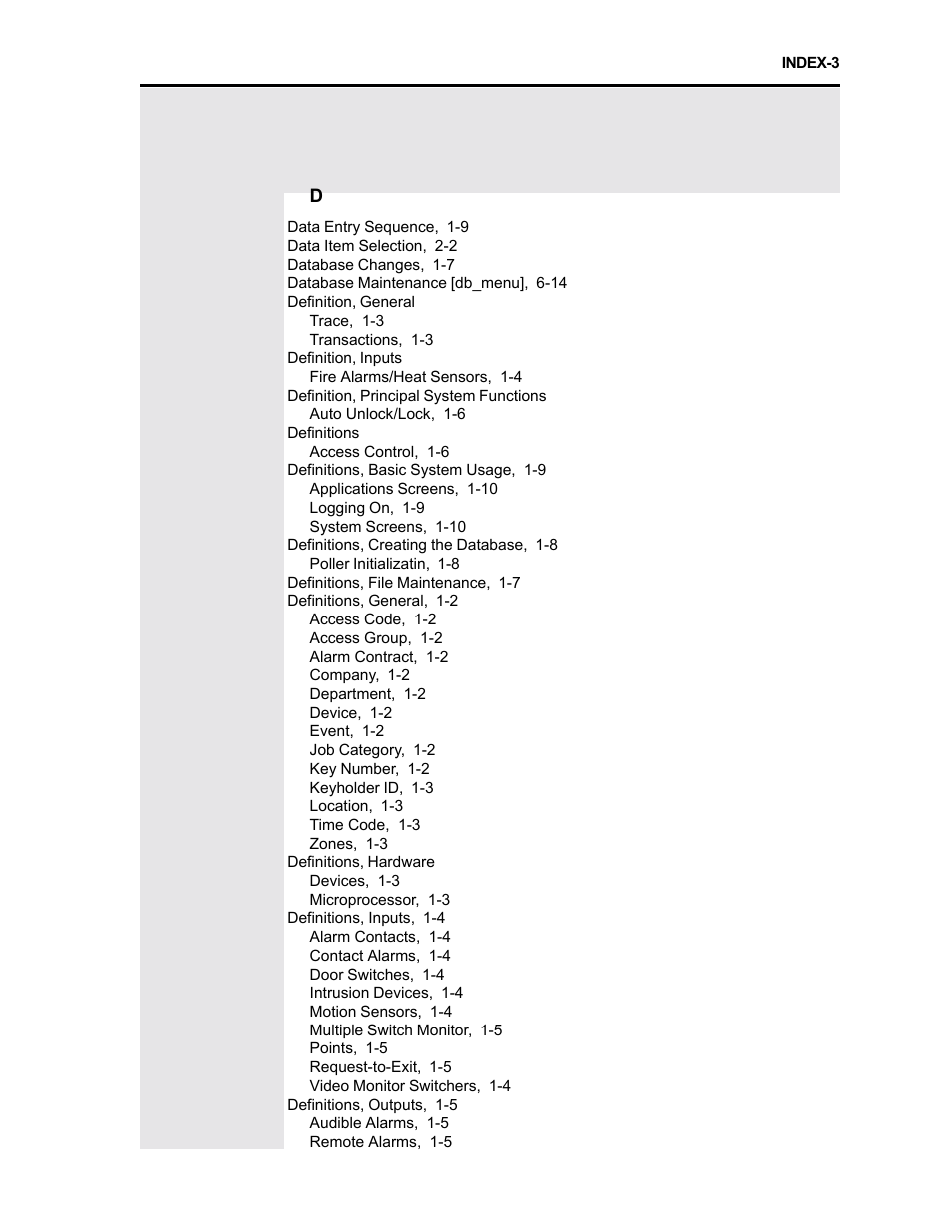 Access control units (acus), Acus, Biometric identifiers | Control devices function keys, Control devices screen, Devices, Definition, general, Trace, Transactions, Definition, inputs | Westinghouse SE 6000 User Manual | Page 172 / 180