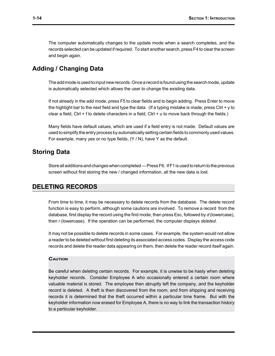 Adding / changing data, Storing data, Deleting records | Westinghouse SE 6000 User Manual | Page 21 / 180