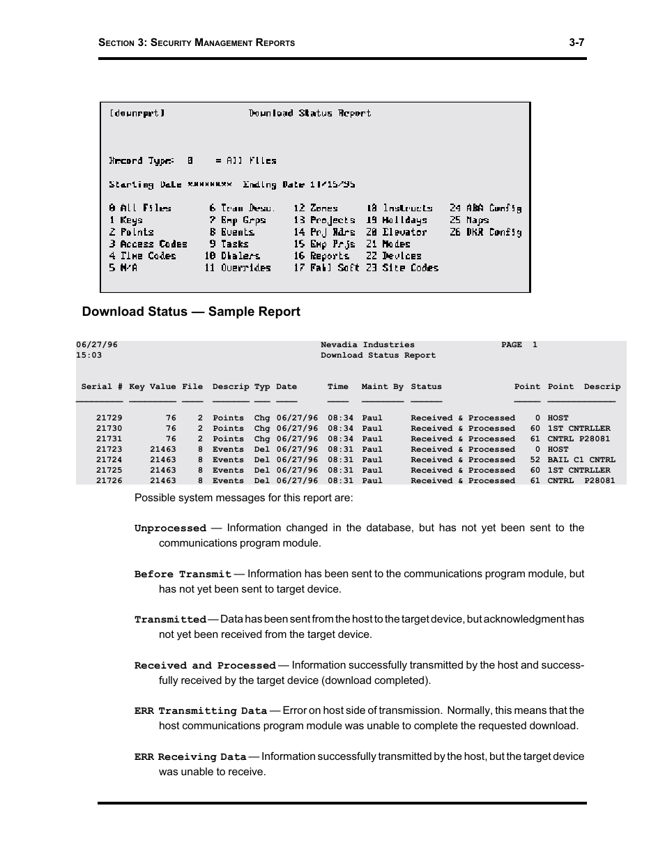 Download status — sample report | Westinghouse SE 6000 User Manual | Page 48 / 180