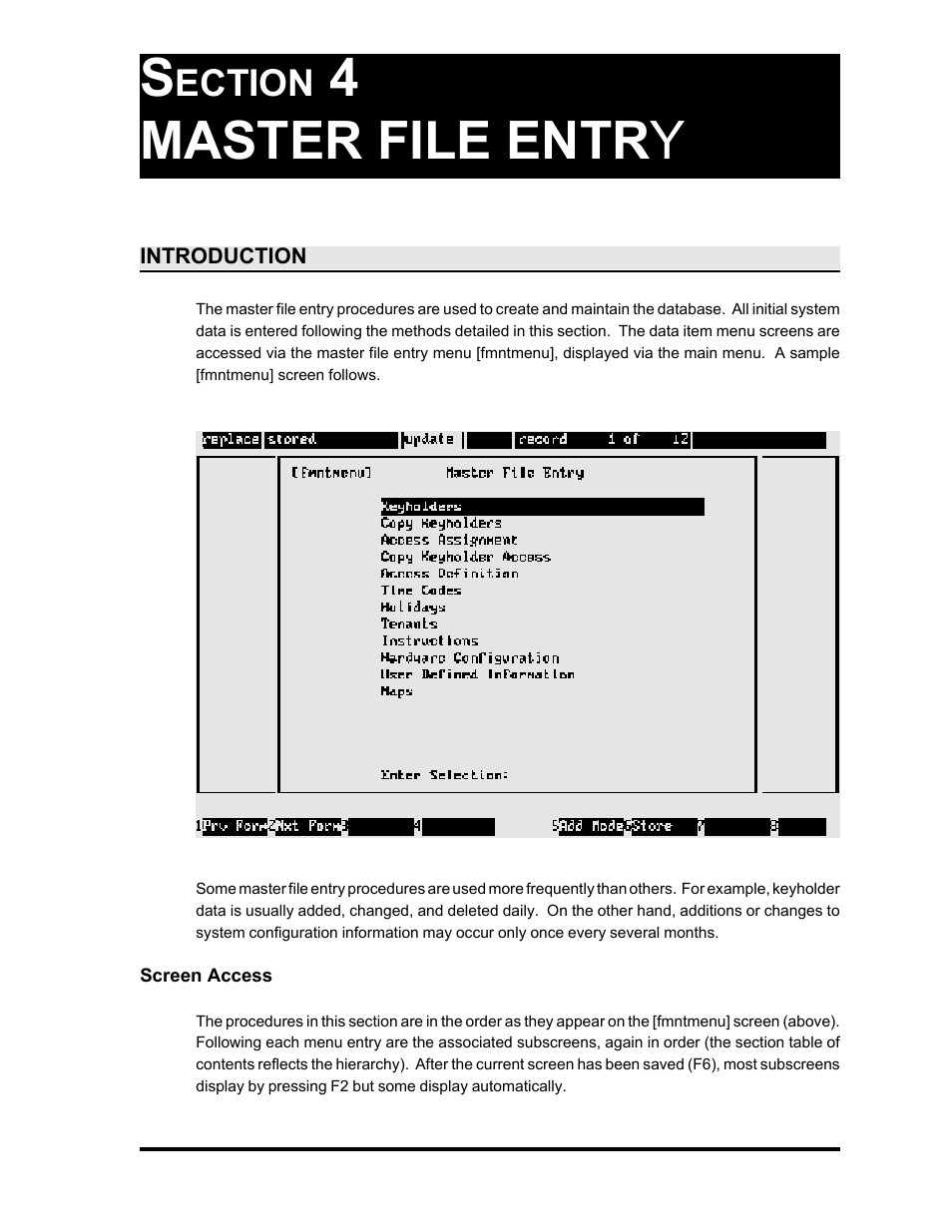 4master file entr y, Ection | Westinghouse SE 6000 User Manual | Page 52 / 180