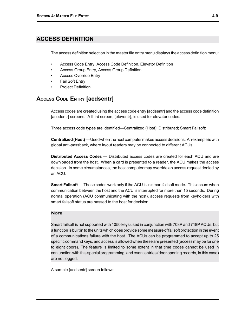 Access definition, Acdsentr | Westinghouse SE 6000 User Manual | Page 60 / 180