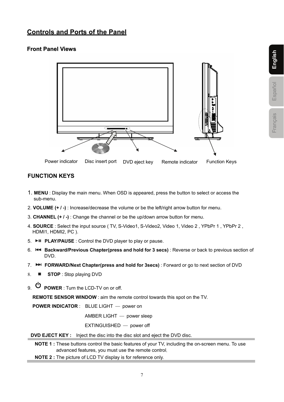 Controls and ports of the panel | Westinghouse SK-40H590D User Manual | Page 10 / 40