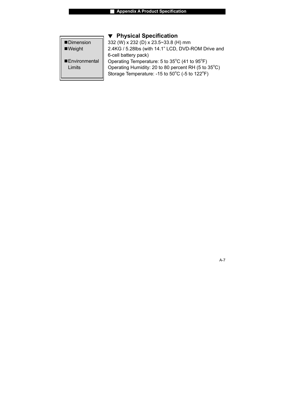 Physical specification | Westinghouse NB-14w2 User Manual | Page 77 / 86