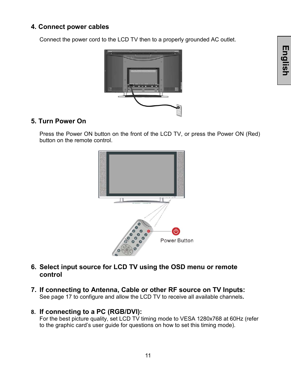 Englis h | Westinghouse LTV-30w2 User Manual | Page 13 / 25