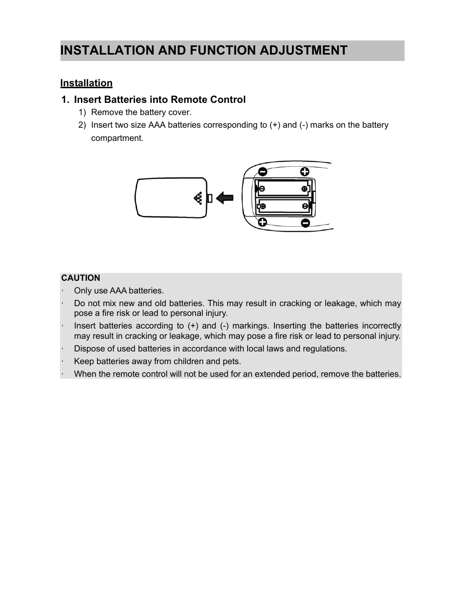 Installation and function adjustment | Westinghouse SK-26H240S User Manual | Page 12 / 33