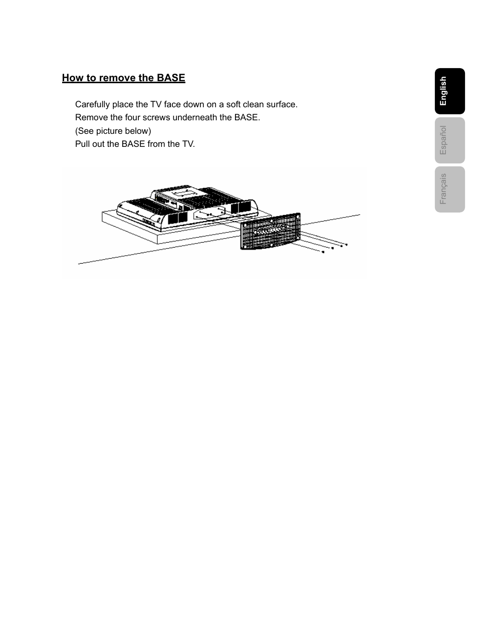 How to remove the base | Westinghouse SK-26H240S User Manual | Page 15 / 33